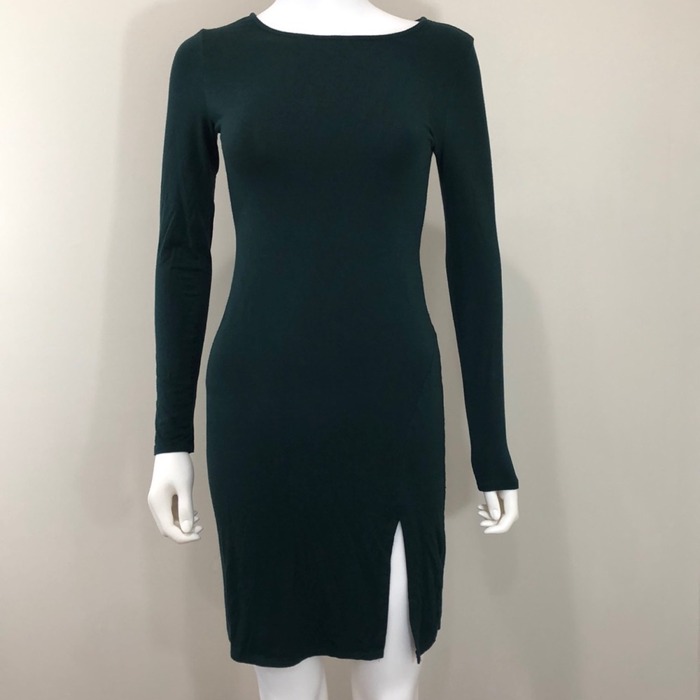 🦋 Lulus Green Long Sleeve Dress Slit T Shirt Mini